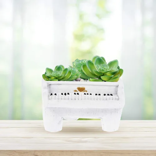 Vista 2 de HANABASS Macetero de piano creativo para suculentas, mini contenedores de plantas de cemento para la oficina en casa, 1 unidad (blanco)