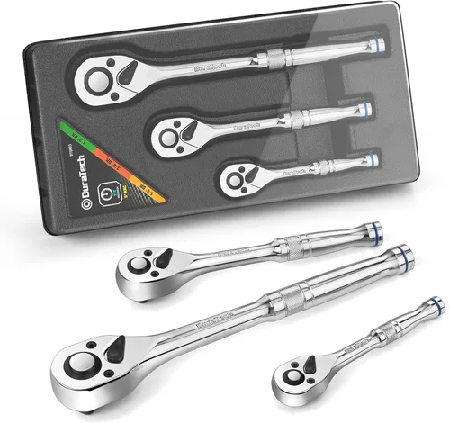 Vista 9 de DURATECH Juego de trinquete de 3 piezas, impulso de 1/4", 3/8", 1/2", 90 dientes, liberación rápida, mango de contorno diseñado para un mejor