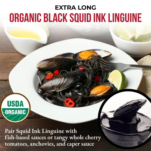 Vista 3 de Antichi Poderi - Pasta orgánica de tinta de calamar negro, fideos de pasta negra hechos con sémola de trigo duro, tinta de calamar y germen