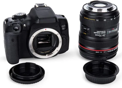 Vista 3 de Paquete de 2 Tapas de Cuerpo con Montura EF EF-S y Tapa de Lente Trasera para Canon EOS 60D 70D 77D 80D 90D 2000D 4000D 5D Mark III IV 6D 7D Mark II