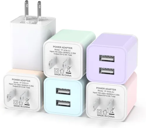 Vista 9 de iGENJUN - Paquete de 6 cargadores de pared USB, cargador de teléfono de 2.4 A, doble puerto USB, adaptador de enchufe de alimentación, bloque