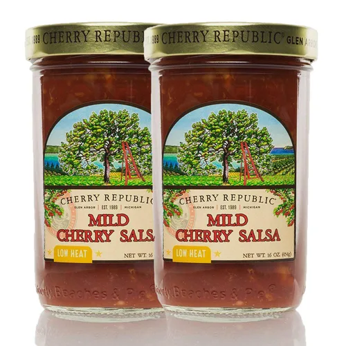 Vista 4 de Cherry Republic Peach Salsa - Salsa dulce y picante gruesa de calor suave y bajo (tarro de 16 onzas)