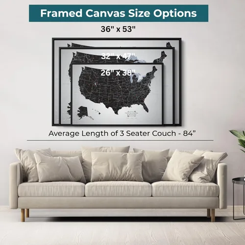 Vista 9 de Personalized Canvas Rolled Poster United States Map Wall Art – Large 24" x 36" Black Ice USA Map Poster – Push Pin Travel Decor for Home or Office