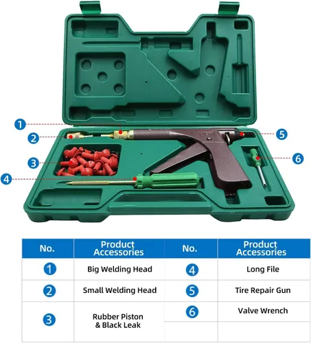 Vista 6 de Angchun Kit de reparación de neumáticos, tapón de neumáticos para motocicleta, kit de herramientas de reparación de neumáticos sin cámara con 32