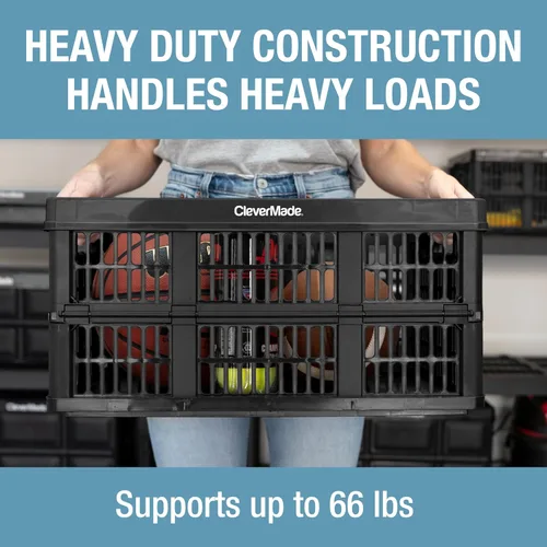 Vista 3 de CleverMade Cajas de Utilidad Plegables-Obsidiana 1 paquete 45L / 11 Gal soporta 66 lbs - Contenedores Apilables de Servicio Pesado - Cestas que