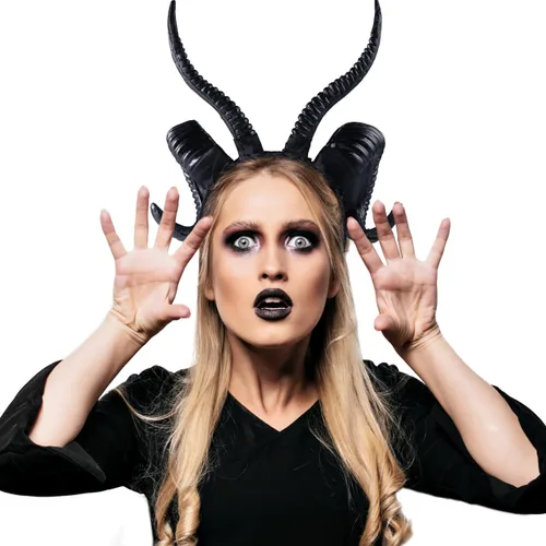 Vista 3 de Spooktacular Creations Diadema de cuernos de diablo negros para Halloween, tocados para cosplay, accesorios de disfraz de Halloween, cosplay