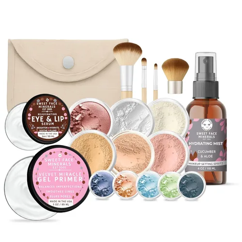 IMPULSE KIT (BEIGE) Juego de maquillaje mineral de tamaño completo, base mate, cubierta de polvo transparente