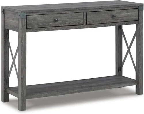 Signature Design by Ashley Freedan - Mesa de sofá rústica estilo granja, color gris