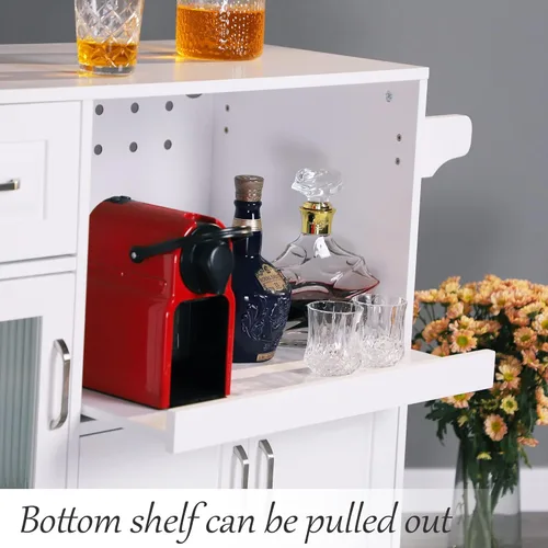 Vista 6 de PHI VILLA Carrito de microondas con ruedas, isla de cocina blanca con estante para microondas, carrito de cocina rodante con almacenamiento