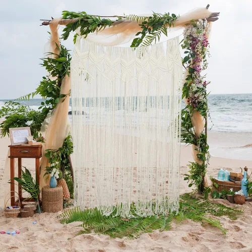 Vista 2 de Cortina de macramé grande para puerta, tapiz bohemio para colgar en la pared, tejido a mano, macramé, fiesta de cumpleaños, boda, telón de fondo