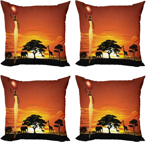 Vista 39 de Ambesonne Paquete de 4 fundas de cojín navideñas con cinta, ilustración de imagen de deseos navideños, impresión digital moderna de doble cara, 16