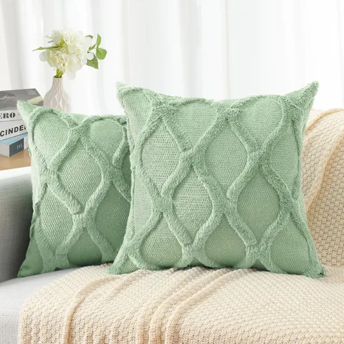 Vista 37 de decorUhome - Juego de 2 fundas de cojín decorativas para primavera de 16 x 16 pulgadas, fundas de almohada afelpadas de lana y piel sintética suave