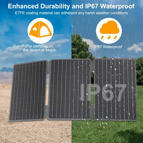 Vista 6 de Kit de panel solar plegable portátil de 30 W 18 V ETFE paneles solares cargador con USB 3.0, salidas tipo C y CC, carga rápida compatible