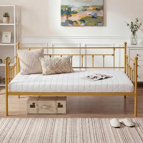 Vista 21 de VECELO - Marco de sofá cama de tamaño individual con soporte de listones de acero, cabecero, plataforma de cama para sala de estar, habitación
