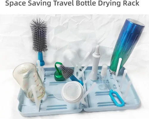 Vista 2 de Estante de secado de botellas de viaje que ahorra espacio, estante plegable para drenaje de botellas con 16 costillas, estante de secado portátil