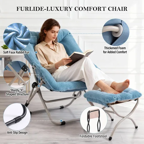 Vista 101 de Silla platillo, cómodas sillas de dormitorio, silla plegable de piel sintética de gran tamaño, silla plegable con marco de metal para sala de estar