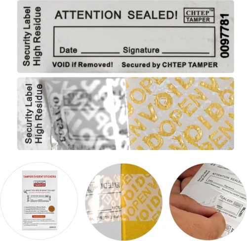 Vista 10 de ChtepTamper - 100 calcomanías de seguridad de transferencia total a prueba de manipulaciones, ideales para envío de mercancías, intercambio