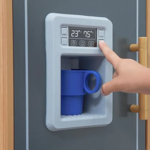 Vista 7 de KidKraft Cocina de juego de madera con luces y sonidos, teléfono y cortinas, natural, regalo para mayores de 3 años