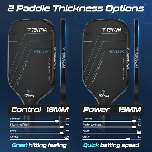 Vista 5 de TENVINA Pickleball Paddles, Multi-Layer T700SC Textured Carbon Fiber Pickleball Paddle, 4-Types of Shapes and Thicknesses, Strong Spin & Power