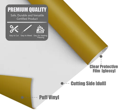 Vista 8 de TransWonder Vinilo de Transferencia de Calor Puff Dorado - Vinilo de Transferencia de Calor 3D Puff HTV Vinilo Puff 12" x 6' para Prensa de Calor