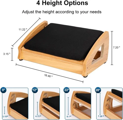 Vista 3 de StrongTek Reposapiés ergonómico de madera - Taburete ajustable de 4 ángulos para escritorio, reposapiés de oficina, soporte antideslizante