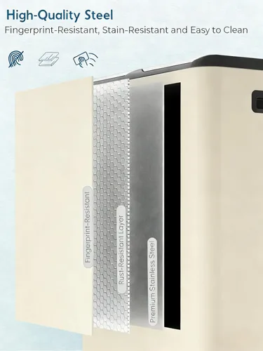 Vista 4 de Arlopu Cubo de basura doble de 16 galones con 2 cajas integradas para control de olores, cubo de basura de cocina manos libres, cubo de basura