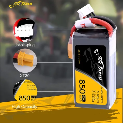 Vista 3 de TATTU 850mAh 11.1V 45C 3S LiPo Batería con XT30 Plug para Multirotor FPV 150 180 Tamaño Quadcopter