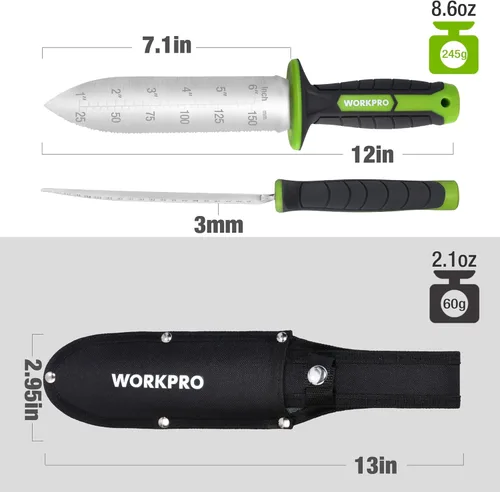 Vista 3 de WORKPRO Hori Hori - Cuchillo de jardín, hoja de acero inoxidable de 7 pulgadas con borde de corte, herramientas de jardín con funda Oxford, mango