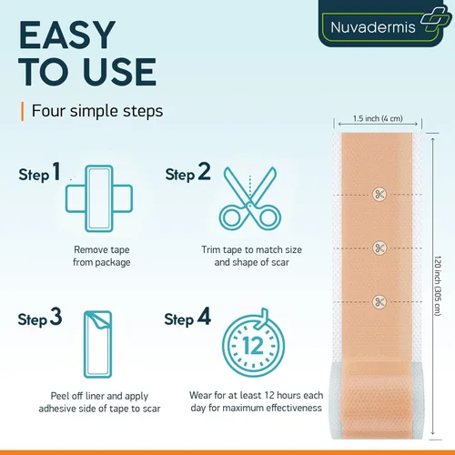 Vista 4 de Nuvadermis Paquete de cuidado de cicatrices - Gel avanzado para cicatrices 2 unidades y cinta de silicona para cicatrices 1 paquete