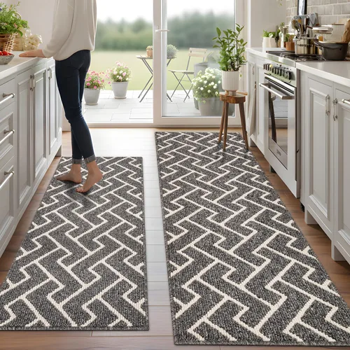 Vista 21 de Juegos de alfombras de cocina de 2 piezas - Alfombras de cocina antideslizantes coloridas para piso - Gruesas, alfombra decorativa de piso de cocina
