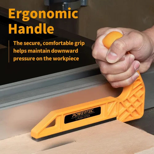 Vista 5 de POWERTEC Palo de empuje en forma de L para sierras de mesa, mesas de router, cepilladoras, palo de empuje para sierra de mesa con mango ergonómico