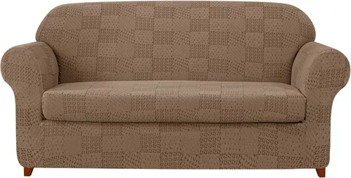 Vista 25 de SUBRTEX Fundas para sofá de 2 piezas, diseño de damasco jacquard de 3 plazas con cojín de asiento, fundas elásticas para sofá, protector de muebles