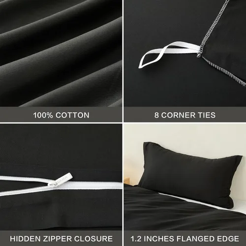 Vista 318 de SAPHREAS Juego de funda de edredón de algodón, tamaño King, a cuadros color gris oscuro y gris, geométrico, 3 piezas, 1 funda de edredón y 2 fundas