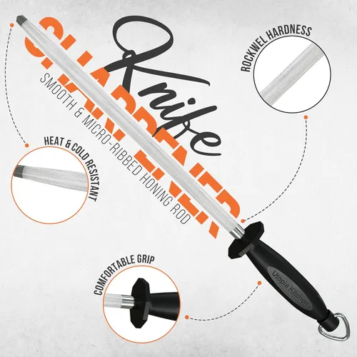 Vista 2 de Utopia Kitchen Cuchillo de acero afilado de 10 pulgadas que afila varilla de afilado de acero - negro