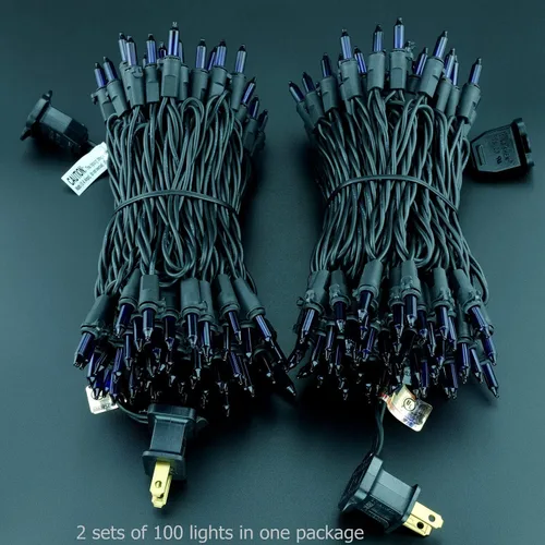 Vista 8 de YULETIME 200 tiras de luces naranjas con cable negro, paquete de 2 juegos de 33 pies, 100 luces de Navidad con certificación UL (naranja)