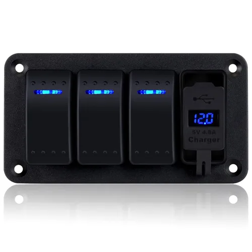 Vista 8 de Panel de Interruptor de Palanca de 3 Posiciones Impermeable de Aluminio, Panel de Interruptor Basculante de 12V/24V, Interruptor de Coche/Barco de 5