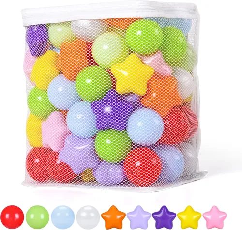 Vista 17 de Pelotas de Corral de Bolas Realhaha 50 100 200 500, Formas de Estrella para Bebés Niños Parque Infantil Bolas de Plástico para Bebés Piscina