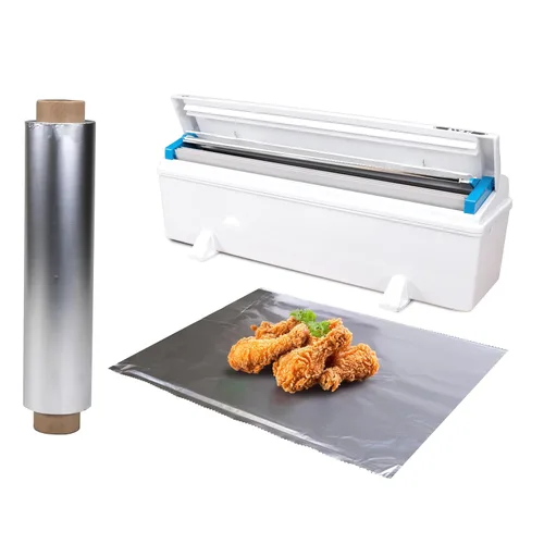 IDL Packaging WP-179DA Dispensador de papel de aluminio de 12 pulgadas con rollo de papel de aluminio de 12 pulgadas x 500 pies - Cortador de prensa