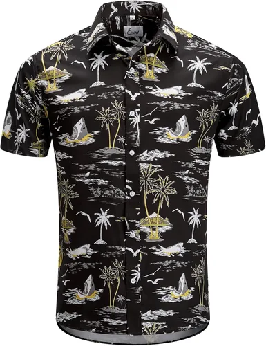 Vista 2 de EUOW - Camisa hawaiana estampada de manga corta para hombre, con botones, de verano, para playa