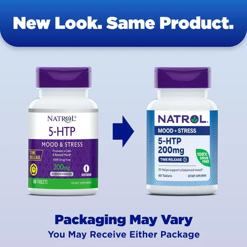 Vista 2 de Natrol Suplemento dietético 5-HTP de 200 mg para apoyar un estado de ánimo equilibrado, 60 tabletas de liberación prolongada, suministro para 60 días
