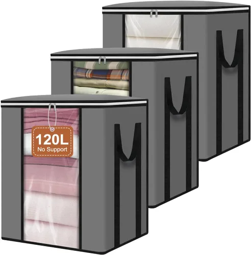 Vista 10 de Punemi Paquete de 2 bolsas de almacenamiento para ropa, bolsas de almacenamiento para mantas resistentes con soporte lateral en la parte inferior