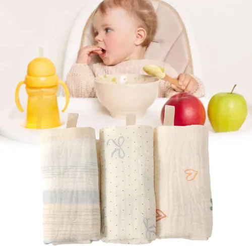Vista 2 de 3Pcs/Set Cotton Baby Burp Cloths Soft Absorbent Newborns Washcloths for Bath Time Gentle Skin Care Size 23x23cm