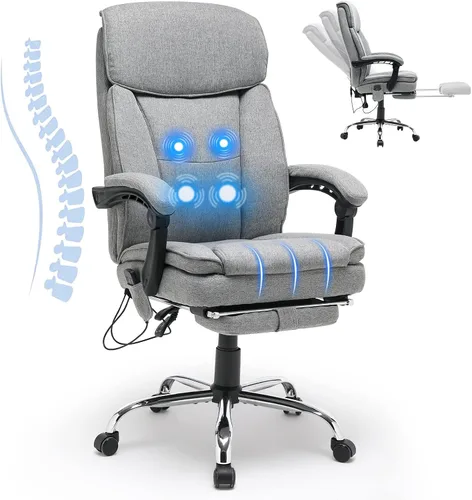 HOMREST Silla de oficina reclinable con masaje de 4 puntos, silla ejecutiva de tela transpirable con reposapiés retráctil, silla ergonómica para