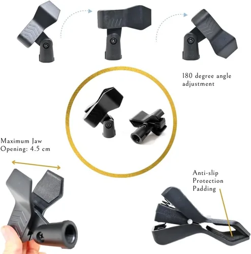 Vista 6 de 2 soportes de micrófono con clip de micrófono, soporte de micrófono de mesa ajustable, adaptador de metal de 5/8 a 3/8 pulgadas, base pesada