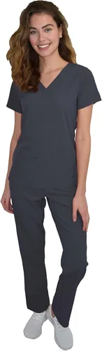 Green Town GT4FLEX - Conjunto de ropa quirÃºrgica de enfermerÃ­a para mujer, pierna recta, carga y cuello en V, sÃ³lidos y estampados, peltre, S