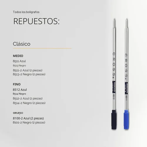 Vista 6 de Recambio para bolígrafo Cross, negro amplio, 1 por tarjeta (8101), negro (Medium Black)