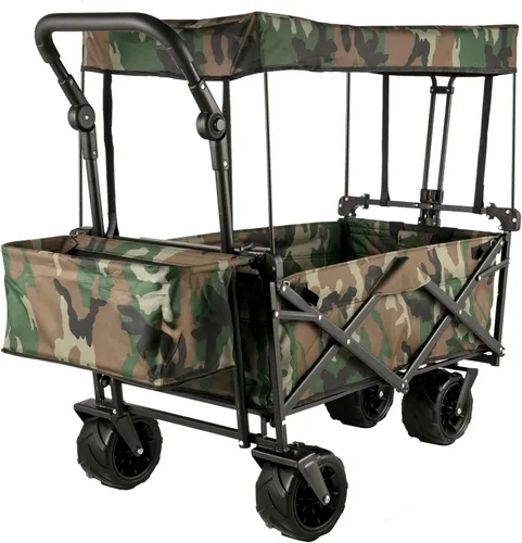 Vista 10 de Happbuy - Carro plegable con toldo extraíble, 220 libras, carrito de playa plegable resistente con ruedas grandes