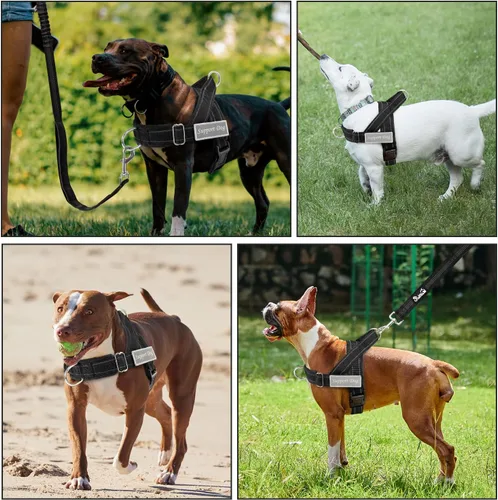 Vista 8 de SlowTon Arnés sin tirones para perro, juego de arnés y correa resistente para perros medianos y grandes, arnés táctico reflectante con acolchado
