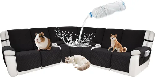 Vista 66 de Fundas impermeables para sofá reclinable seccional en forma de L, 7 piezas, antideslizantes, lavables, juego de fundas reclinables para mascotas