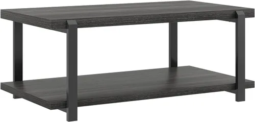 Vista 36 de FOLUBAN Mesa de centro negra, moderna mesa central de madera rústica con almacenamiento para sala de estar, mesa de té de cóctel rectangular